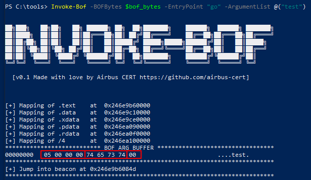 printing the argument buffer with a test string