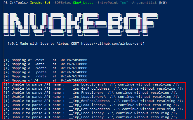 Invoke-Bof fails to resolve some functions